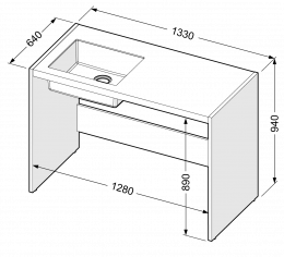 Kratki radni pult od ASTONE-a s integriranim sudoperom, lijevi