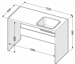 Kratki radni pult od iverala s inox sudoperom, desni