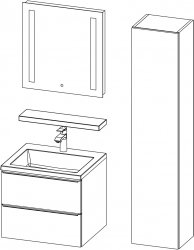 Grande / kompozicija I / 60 + 35 cm
- Baza GRANDE 60 s umivaonikom, 2 ladice
- Ogledalo s integriranom rasvjetom, 2 trake 60
- Kolona 35x160
- Polica 60