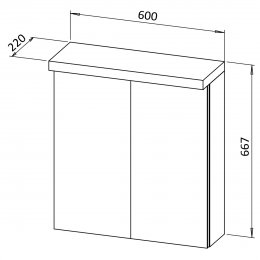 Viseći ormarić ASTRA 60 s ogledalom, LED rasvjeta, prekidač, utičnica, 2 vrata, univerzalni