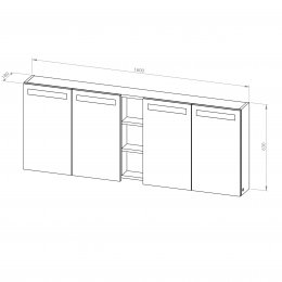 Viseći ormarić Grande Plus 160 s ogledalom, 4 vrata